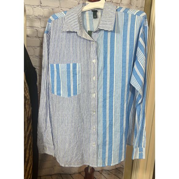 Wild Fable Long Sleeve Color Block Button-Down Shirt - Blue Multi Women's XS NWT - Picture 2 of 6